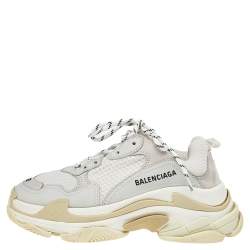 Pre Owned Balenciaga White/Grey Mesh And Leather Triple S Low Top Sneakers Size 38
