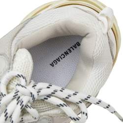 Pre Owned Balenciaga White/Grey Mesh And Leather Triple S Low Top Sneakers Size 38