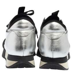 مملوكة مسبقًا Balenciaga Silver/Grey Leather And Fabric Race Runner  Sneakers Size 36