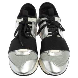 مملوكة مسبقًا Balenciaga Silver/Grey Leather And Fabric Race Runner  Sneakers Size 36