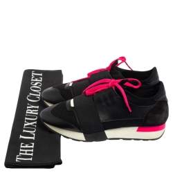 مملوكة مسبقًا Balenciaga Black Leather And Mesh Race Runner Sneakers Size 37