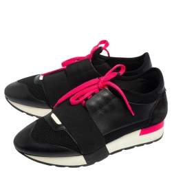 مملوكة مسبقًا Balenciaga Black Leather And Mesh Race Runner Sneakers Size 37