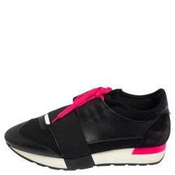 مملوكة مسبقًا Balenciaga Black Leather And Mesh Race Runner Sneakers Size 37