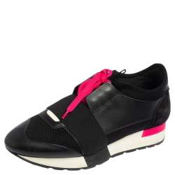 مملوكة مسبقًا Balenciaga Black Leather And Mesh Race Runner Sneakers Size 37