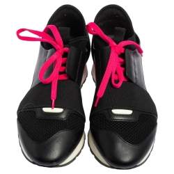 مملوكة مسبقًا Balenciaga Black Leather And Mesh Race Runner Sneakers Size 37