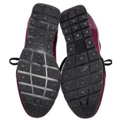 Pre Owned Balenciaga Burgundy/Purple Leather And Canvas Race Runner Sneakers Size 40