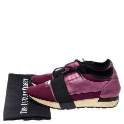 Pre Owned Balenciaga Burgundy/Purple Leather And Canvas Race Runner Sneakers Size 40