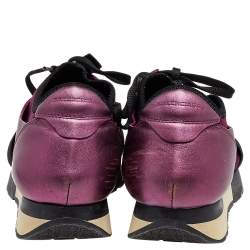 Pre Owned Balenciaga Burgundy/Purple Leather And Canvas Race Runner Sneakers Size 40