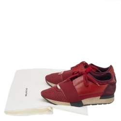 Pre Owned Balenciaga Red/White Leather And Mesh Race Runner Sneakers Size 38