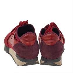 Pre Owned Balenciaga Red/White Leather And Mesh Race Runner Sneakers Size 38