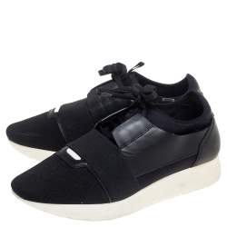 Pre Owned Balenciaga Black Leather And Mesh Race Runner Sneakers Size 40