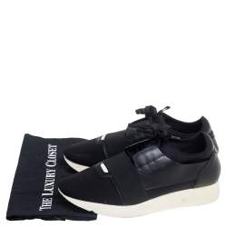 Pre Owned Balenciaga Black Leather And Mesh Race Runner Sneakers Size 40