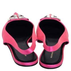مملوكة مسبقًا Balenciaga Pink Satin BB Logo Embellished Slingback Pointed Toe Flats Size 41