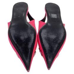 مملوكة مسبقًا Balenciaga Pink Satin BB Logo Embellished Slingback Pointed Toe Flats Size 41