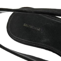 Pre Owned Balenciaga Black Velvet BB Logo Embellished Slingback Pointed Toe Flats Size 38