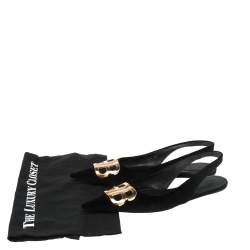 Pre Owned Balenciaga Black Velvet BB Logo Embellished Slingback Pointed Toe Flats Size 38