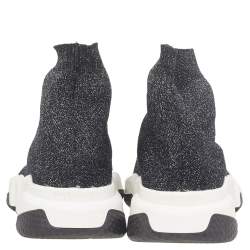 Balenciaga Black/Silver Glitter Knit Fabric Speed Trainer Sneakers Size 35