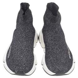 Balenciaga Black/Silver Glitter Knit Fabric Speed Trainer Sneakers Size 35