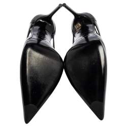 مملوكة مسبقًا حذاء كعب عالي بالنسياغا جلد أسود قصات ليزر عنكبوت مقدمة مدببة مقاس 39.5