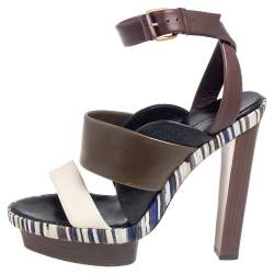 Pre Owned Balenciaga Multicolor Leather Ankle Wrap Platform Sandals Size 39