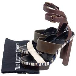 Pre Owned Balenciaga Multicolor Leather Ankle Wrap Platform Sandals Size 39