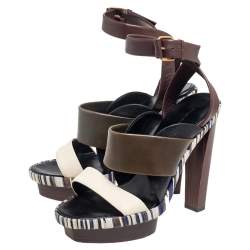 Pre Owned Balenciaga Multicolor Leather Ankle Wrap Platform Sandals Size 39