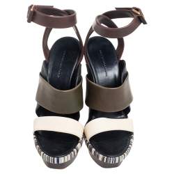 Pre Owned Balenciaga Multicolor Leather Ankle Wrap Platform Sandals Size 39