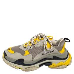 Balenciaga Yellow/Grey Leather And Mesh Triple S Sneakers 38