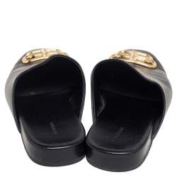 Pre Owned Balenciaga Black Leather Cosy BB Flat Mules Size 38