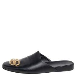 Pre Owned Balenciaga Black Leather Cosy BB Flat Mules Size 38