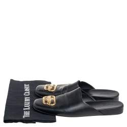 Pre Owned Balenciaga Black Leather Cosy BB Flat Mules Size 38
