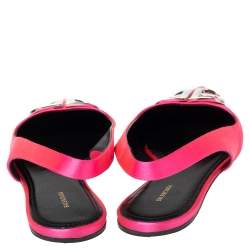 مملوكة مسبقًا Balenciaga Pink Satin BB Knife Slingback Flat Sandals Size 38