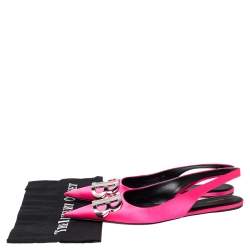 مملوكة مسبقًا Balenciaga Pink Satin BB Knife Slingback Flat Sandals Size 38