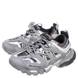 Pre Owned Balenciaga Grey/White Mesh And Leather Track Low Top Sneakers Size 36
