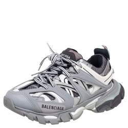 Pre Owned Balenciaga Grey/White Mesh And Leather Track Low Top Sneakers Size 36