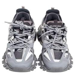 Pre Owned Balenciaga Grey/White Mesh And Leather Track Low Top Sneakers Size 36