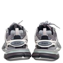 Pre Owned Balenciaga Grey/White Mesh And Leather Track Low Top Sneakers Size 36