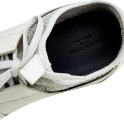 Pre Owned Balenciaga White/Grey Leather And Mesh Race Runner Sneakers Size 38