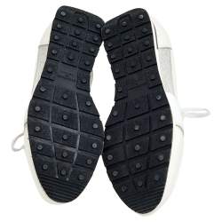 Pre Owned Balenciaga White/Grey Leather And Mesh Race Runner Sneakers Size 38