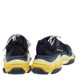 Balenciaga Black /Yellow Leather And Mesh Triple S Clear Sneakers Size 37