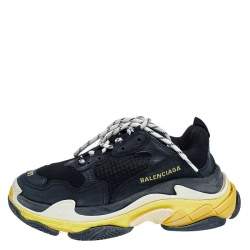 Balenciaga Black /Yellow Leather And Mesh Triple S Clear Sneakers Size 37
