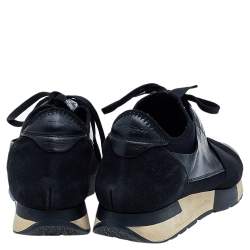 Pre Owned Balenciaga Black Leather And Mesh Race Runner Sneakers Size 39