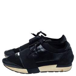 Pre Owned Balenciaga Black Leather And Mesh Race Runner Sneakers Size 39