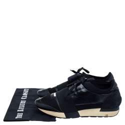 Pre Owned Balenciaga Black Leather And Mesh Race Runner Sneakers Size 39