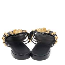 Pre Owned Balenciaga Grey Leather Arena Studded Strappy Flats Size 38