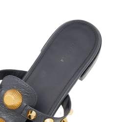 Pre Owned Balenciaga Grey Leather Arena Studded Strappy Flats Size 38