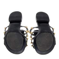 Pre Owned Balenciaga Grey Leather Arena Studded Strappy Flats Size 38