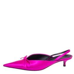 Pre Owned Balenciaga Pink Satin Logo Knife Mules Sandals  Size 37