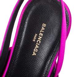 Pre Owned Balenciaga Pink Satin Logo Knife Mules Sandals  Size 37