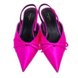 Pre Owned Balenciaga Pink Satin Logo Knife Mules Sandals  Size 37